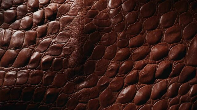 Close-up texture of brown leather showcasing wrinkles and cracks, with an embossed effect beneath the surface, set against a natural backdrop.
