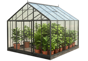 Fototapeta premium Modern glass greenhouse isolated on transparent background