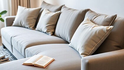 couch with a book on it in a living room