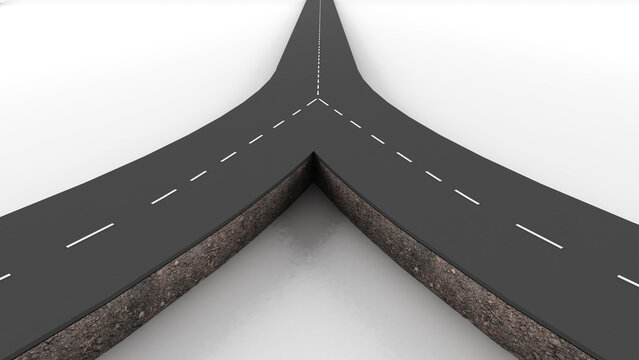 Long roads converge. Business deal concept use combined path. ,3d rendering