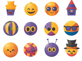 Obraz premium Set of Colorful Emojis with Transparent Background Illustration