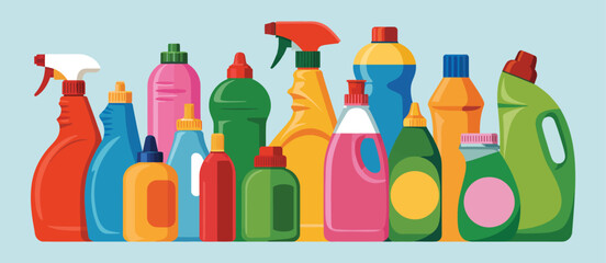 Collection of Colorful Cleaning Product Bottles
