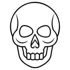 Minimal skull outline vector image in black line art style on transparent background for graphic design use