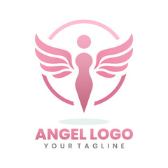 Elegant Pink Angel Logo Featuring Spreading Wings in a Circle Design