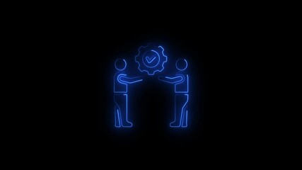 Glowing neon two man warranty icon.support icon.HD motion graphic video animation with neon effects.isolated on a black background.