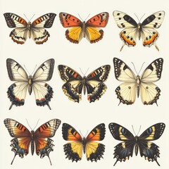 Obraz premium Colorful Collection of Detailed Butterfly Illustrations Displayed