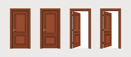 Four Views of a Classic Brown Wooden Door