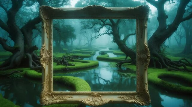 A videograph depicting the exterior of a forest and wetland