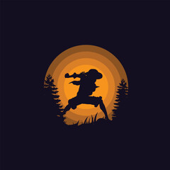 Vector silhouette samurai Japanese illustration
