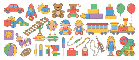 Colorful Collection of Kids Toys and Playthings Illustration