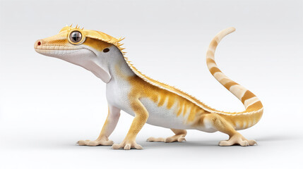 Obraz premium Light beige gecko, alert pose, cream-colored, stripes, long tail