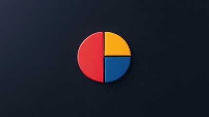 Fototapeta premium A colorful pie chart with red, yellow, and blue sections on a dark background.