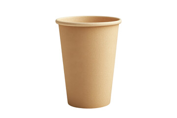 Light beige, cylindrical paper coffee cup stands against a background featuring a yellow gradient, highlighting the disposable container's simple form and color.