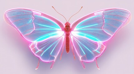 Fototapeta premium Neon Butterfly on White Background