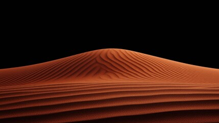 A gently curved sand dune with striking, detailed ripples stands isolated against a stark black background.