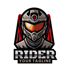 Futuristic Helmet Logo Featuring Sci-Fi Rider Character Design