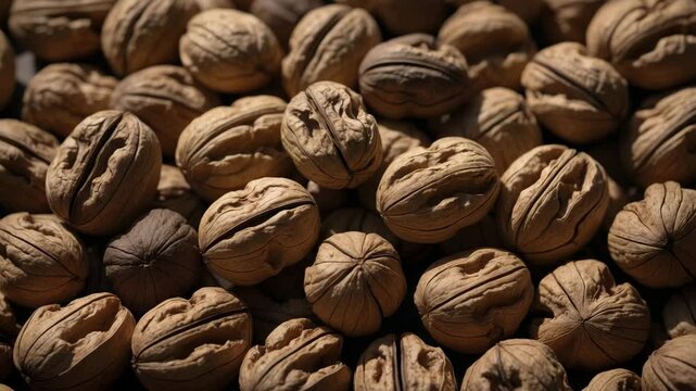 Walnut background, assorted nuts scattered around