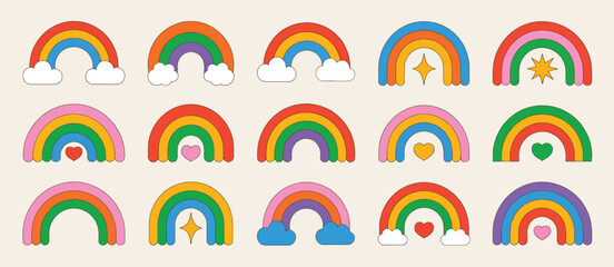 Collection of Colorful Rainbows with Hearts and Stars