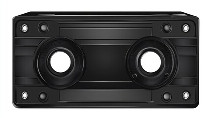 Fototapeta premium Black rectangular electronic component with two circular openings and mounting holes.