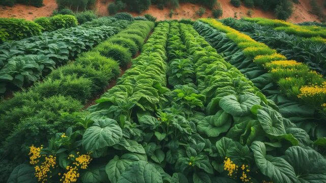 The garden of vegetables showcasing green crops.