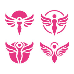 Pink Angelic Figure Logos With Wings and Circular Elements for Design