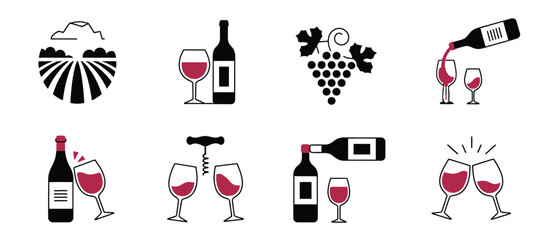 Wine Icons Set Vineyard to Glass Celebration
