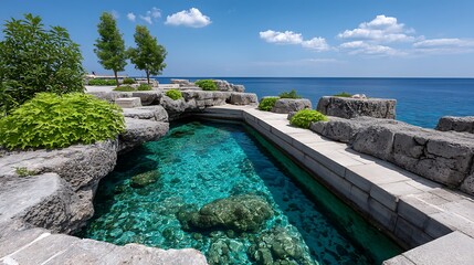 Fototapeta premium Crystal Clear Coastal Pool Adriatic Serenity.