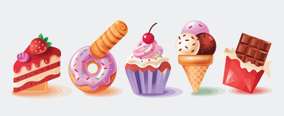 Assorted Sweet Treats Cake, Donut, Cupcake, Ice Cream, Chocolate
