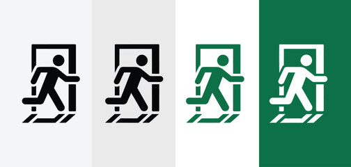 Emergency Exit Sign Icon in Black Green and White
