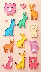 Naklejka premium Array of whimsical animal outlines against a pastel backdrop, modern, fun, pastel colors