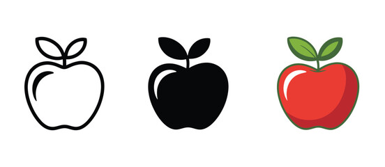 Apple Icon Set Line Art Black Red Graphic Design