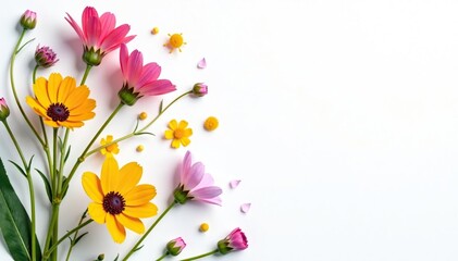 Naklejka premium Delicate, scattered wildflowers on white background, wallpaper, floral design