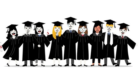 Obraz premium Graduating Students Celebrating Together in Gowns and Caps