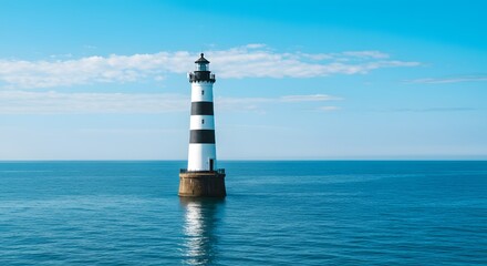 Black and White Striped Lighthouse on the Water
