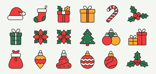 Christmas Icons Set Festive Holiday Symbols Collection