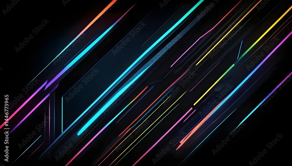 Poster abstract dark background with colorful diagonal lines and geometric shapes in a modern design