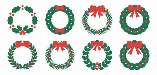Eight Christmas Wreaths Flat Lay Design Elements