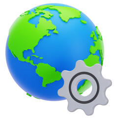 3D Globe With Gear Icon