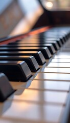 close up view of a piano keyboard