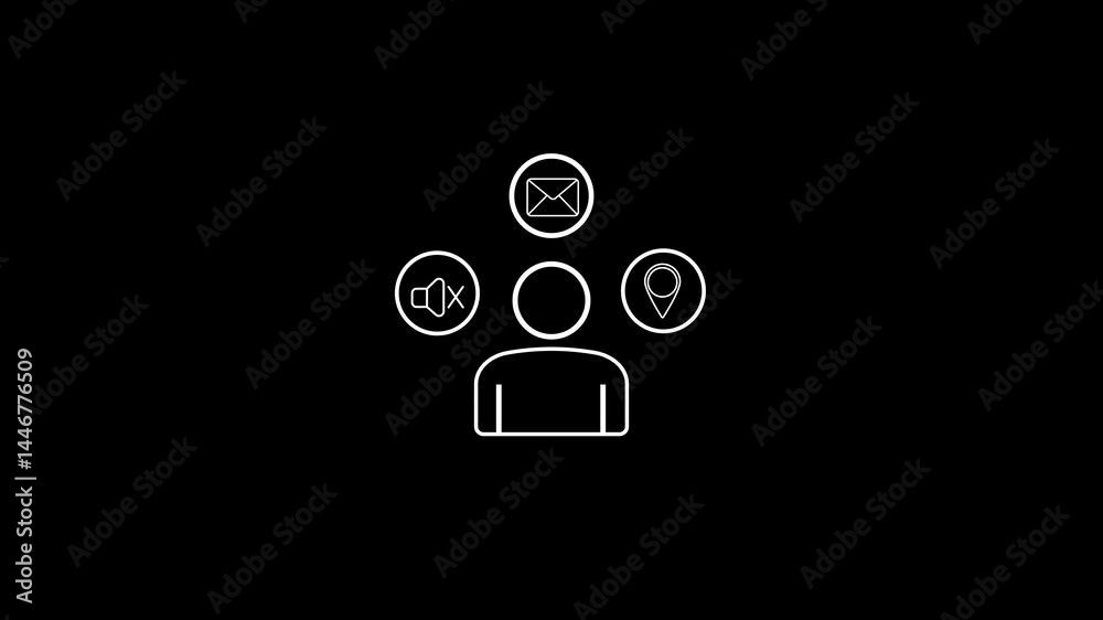 Poster user profile with notifications icons animation
