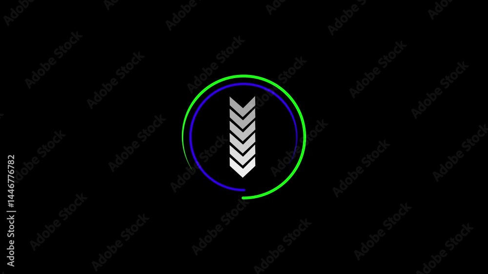 Poster circular arrow loop animation on black background. a retry or loading circle icon spins with purpose