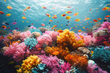 SWEET   diverse and thriving underwater ecosystem filled with colorful marine life, bustling schools of fish, and vibrant coral reefs creates sweet   harmonious and lively community beneath charming o