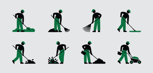 Eight Diverse Gardeners Working with Various Tools