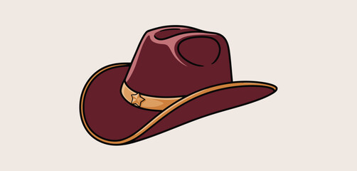 Maroon Cowboy Hat with Gold Star Detail Illustration