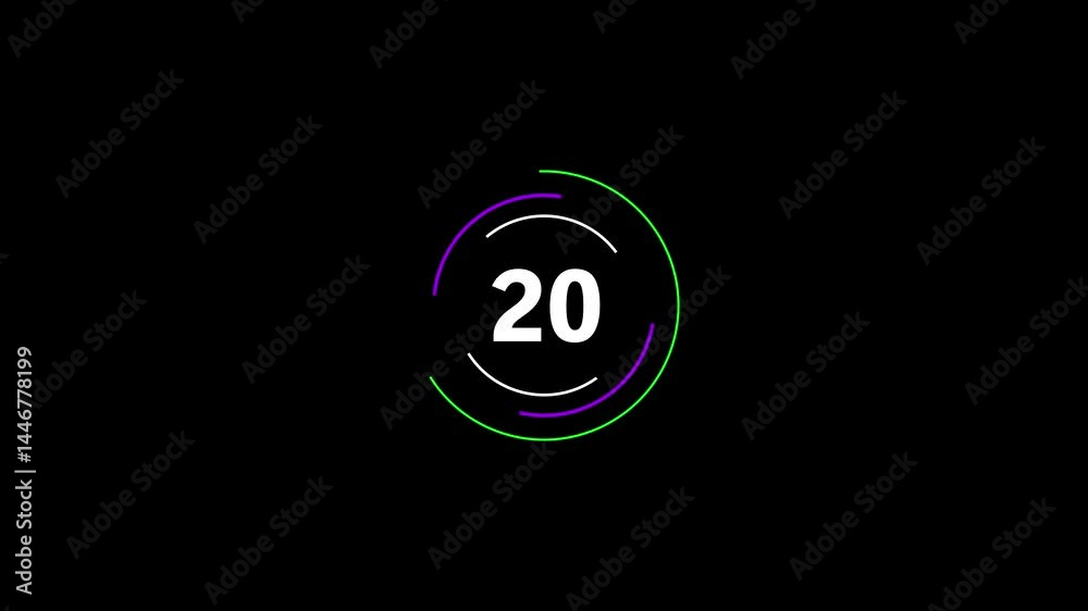 Poster twenty second countdown timer animation on black background