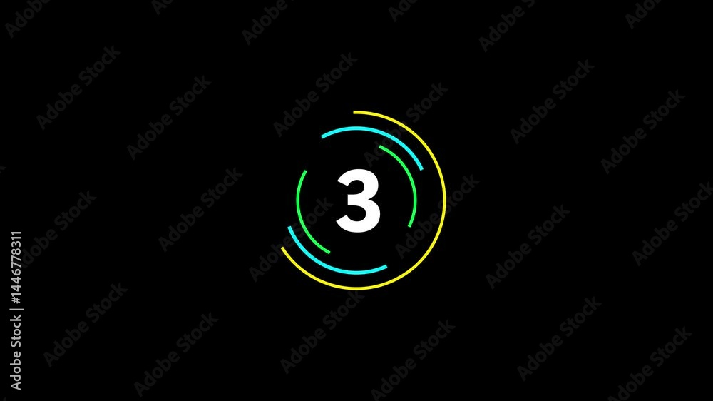 Poster countdown timer three colorful lines on black background