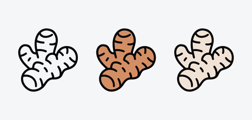 Ginger Root Variations Line Art Icons Set