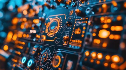 Fototapeta premium Close-up of advanced circuit board with glowing components