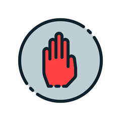 Design Illustration graphic of stop hand sign icon with colored outline style. Suitable for UI, mobile design, web design, etc.