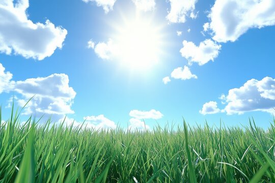 Lush green grass under a bright, sunny sky - Powered by Adobe